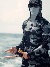 Fishing Hoodie Face Mask Neck Cover Sailing Shirt Summer Men Long Sleeve Sun Protection Hunting Jersey Camisa De Pesca Performance Fish Gear Beac (Option: XS)