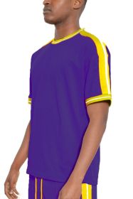 STRIPED TAPE SHORT SLEEVE TSHIRT (Color: DARK PURPLE, size: M)
