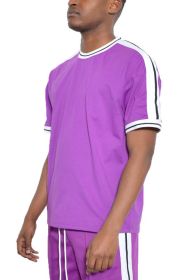 STRIPED TAPE SHORT SLEEVE TSHIRT (Color: Purple, size: XL)