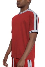 STRIPED TAPE SHORT SLEEVE TSHIRT (Color: Red, size: M)