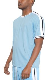 STRIPED TAPE SHORT SLEEVE TSHIRT (Color: LIGHT BLUE, size: L)