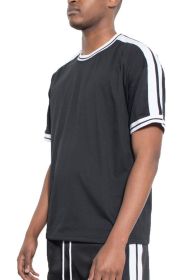 STRIPED TAPE SHORT SLEEVE TSHIRT (Color: Black, size: 2XL)