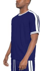 STRIPED TAPE SHORT SLEEVE TSHIRT (Color: NAVY, size: L)