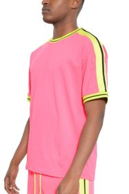 STRIPED TAPE SHORT SLEEVE TSHIRT (Color: Pink, size: M)
