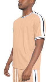 STRIPED TAPE SHORT SLEEVE TSHIRT (Color: SAND, size: 3XL)