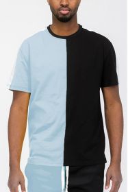 TWO TONE COLOR BLOCK SHORT SLEEVE TSHIRT (Color: royal black, size: M)