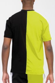TWO TONE COLOR BLOCK SHORT SLEEVE TSHIRT (Color: lime black, size: 2XL)