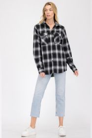 Regular Fit Checker Plaid Flannel Long Sleeve (Color: BLACK WHITE, size: 2XL)