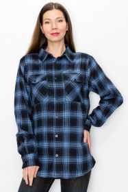 Regular Fit Checker Plaid Flannel Long Sleeve (Color: NAVY SKY, size: S)