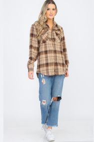 Regular Fit Checker Plaid Flannel Long Sleeve (Color: BROWN KHAKI, size: 3XL)