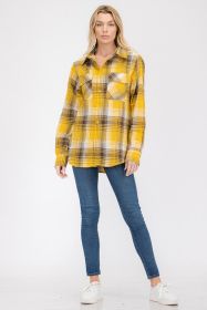 Regular Fit Checker Plaid Flannel Long Sleeve (Color: YELLOW BROWN, size: 2XL)