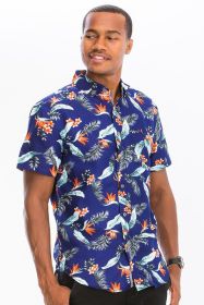 Hawaiian Print Button Down Shirt (Color: MULTI, size: S)