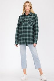 Regular Fit Checker Plaid Flannel Long Sleeve (Color: GREEN BLACK, size: XL)