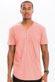 SHORT SLEEVE 4 BUTTON HENLEY SHIRT (Color: Pink, size: M)