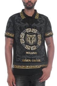 Version Couture Polo Button Down Shirt (Color: Black, size: 2XL)