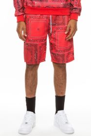Weiv Mens Paisley Bandana Print Shorts (Color: Red, size: 3XL)