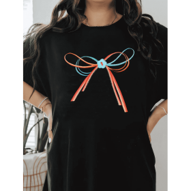 Casual Women's Cotton T-Shirt with Bow Detail - Trendy and Comfortable for Every Season (Style: 71)