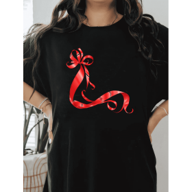 Casual Women's Cotton T-Shirt with Bow Detail - Trendy and Comfortable for Every Season (Style: 218)